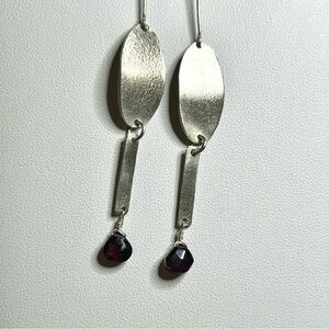 Long Dangle Silver Garnet Handmade Earrings